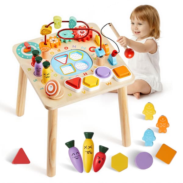 Montessori-aktiviteettipöytä - Lasten leikkipöytä - Puinen - Monikäyttöinen (8-toimintoinen) - Ikäsuositus 6 kk–3 v - Vauvoille ja taaperoille