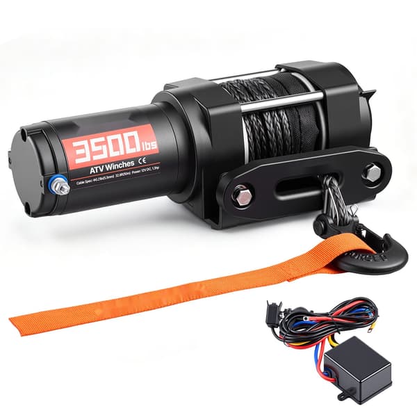 Elvinsch - ATV/UTV-vinsch - Dragkraft 1587 kg, 12 V - Syntetlina 5,5 mm x 10 m - Trådbunden fjärrkontroll - IP55 - Monteringsplatta - Svart