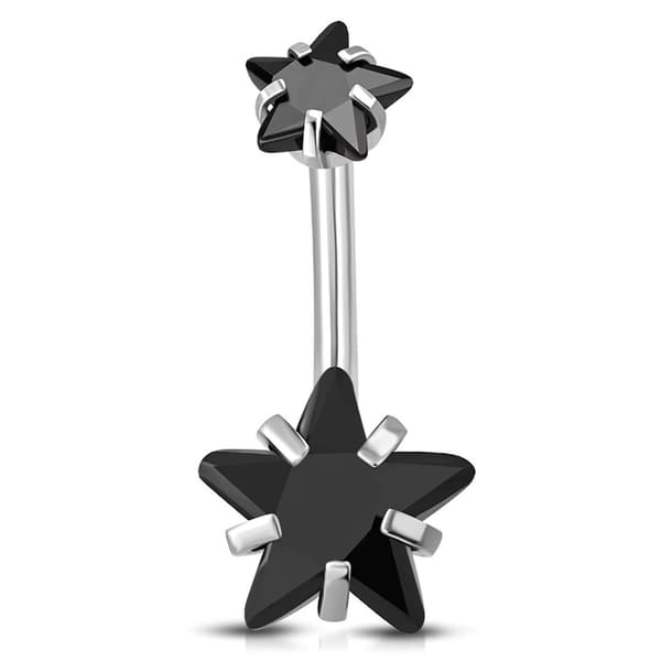 Navelpiercing Navel Piercing i Kirurgiskt Stål 316L i Silver Färg - Dubbla Stjärnor med Svarta Cubic Zirconia Kristaller
