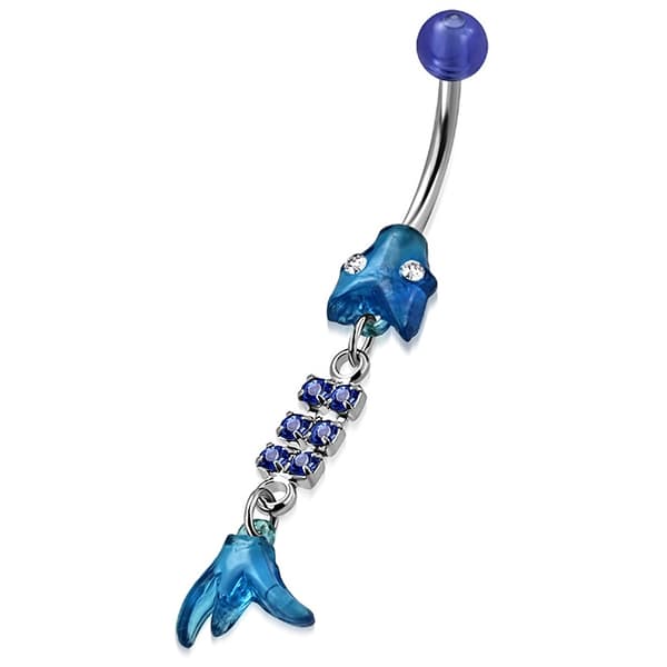 Navelpiercing Navel Piercing i Acryl, CZ & Kirurgiskt Stål 316L i Silver Färg - Blå Fisk