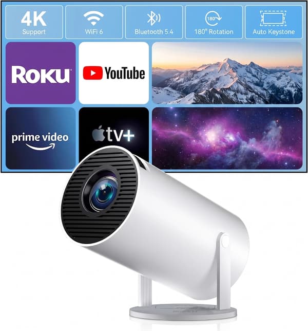 Smart 4K Mini Projektor med Wi-Fi 6 och Bluetooth 5.0, 130'' skärm