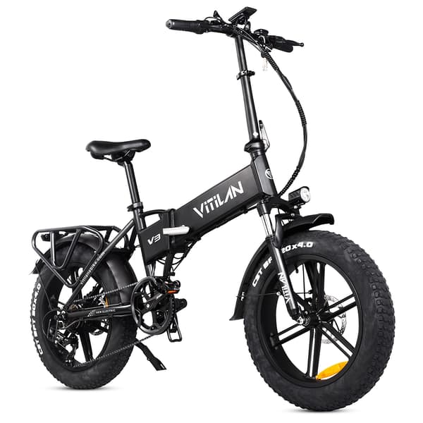 VITILAN V3 hopfällbar elcykel med 20×4\" feta däck, svart