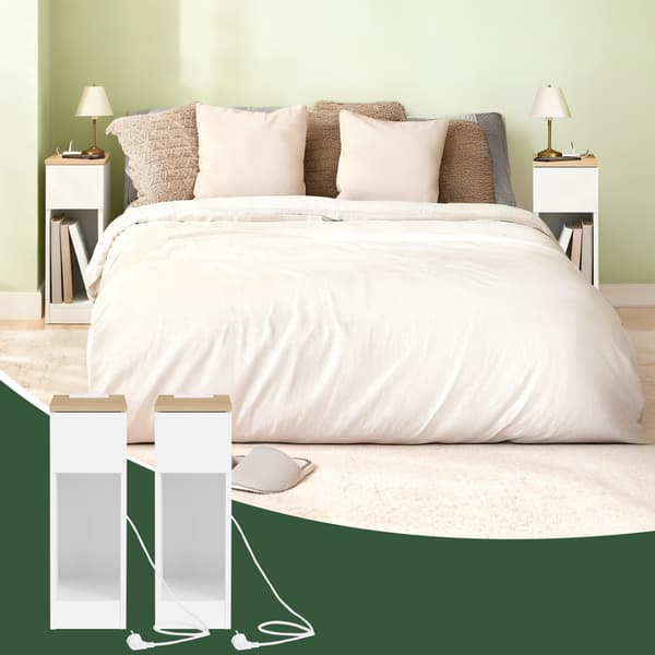 SoBuy 2-delat set Smalt sängbord med eluttag | Vit 25x35x60cm FBT111-E-WNx2