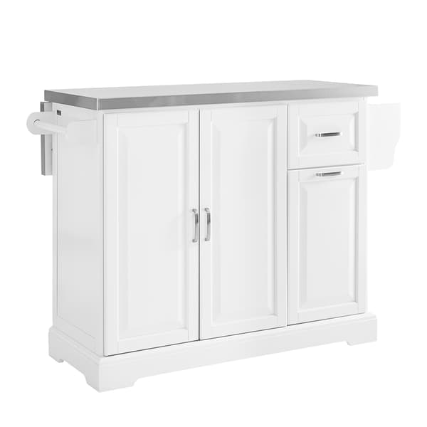 SoBuy Köksö med Hjul 130x71x91cm – Utdragbar Bordsskiva i Rostfritt Stål | Vit köksvagn FKW128-II-ST