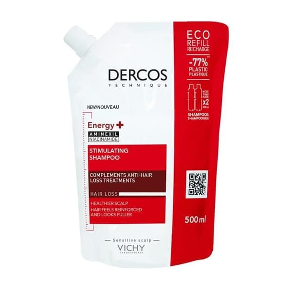 Vichy Dercos Energigivande Stimulerande Anti-Håravfall Schampo, Ekologisk Påfyllning 500ml