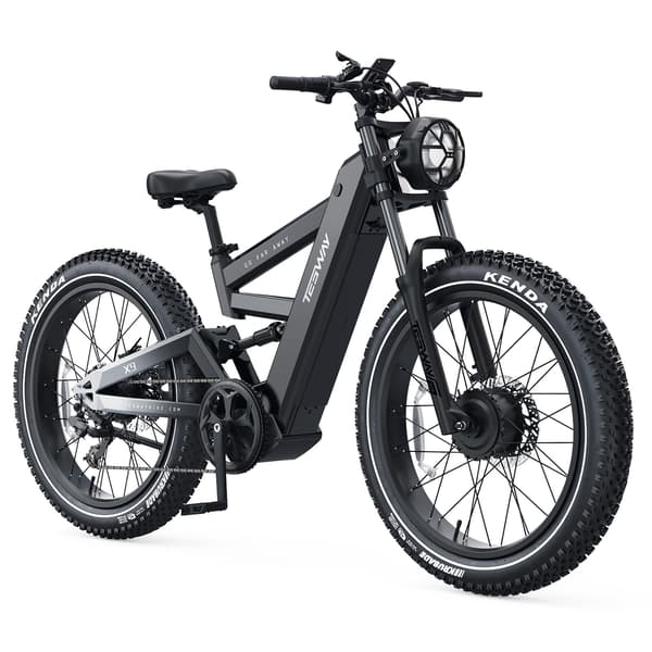 TESWAY X9 Ultra High Power E-Bike för terräng, 60V 30Ah batteri, AWD dubbla motorer, 120 mm fjädring och 400 lbs lastkapacitet - svart