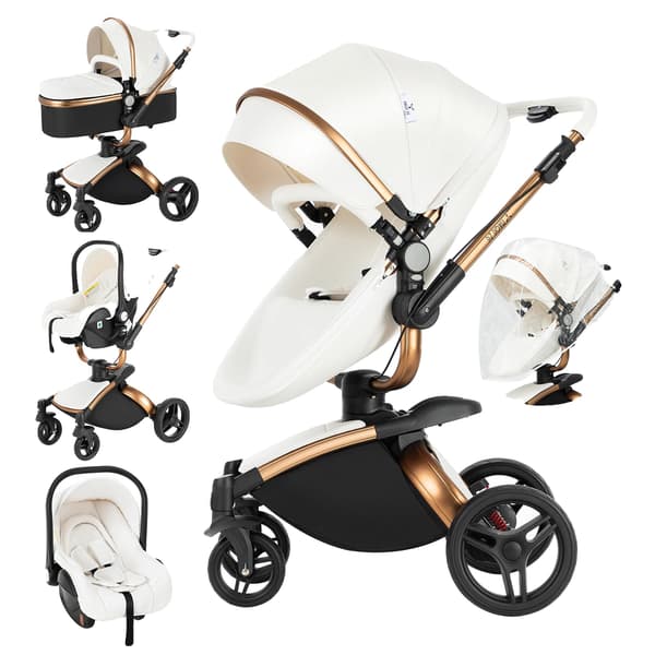 Barnvagn, 3-i-1 Design, Vändbar Sittplats,HR001-Vit-T