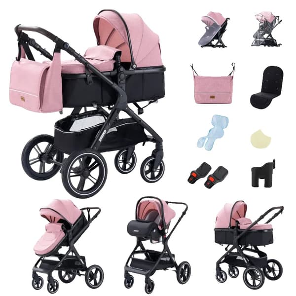 Barnvagn, 3 i 1 Multifunktionell, Lättviktsdesign för Fällning,X1 rosa