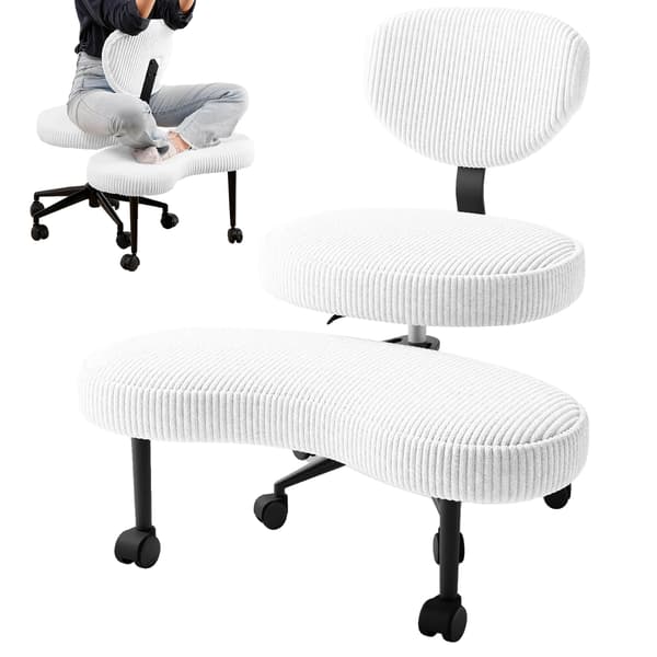 Kontorstol, Ergonomisk Design, Justerbar Højde,Hvid Corduroy