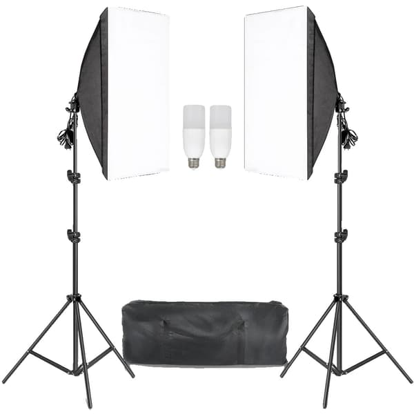Softbox belysningskit, justerbart stativ, E27 sockelkompatibilitet, Nya 40W glödlampor