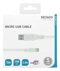 Pikkukuva 4 / 5: DELTACO USB 2.0 -kaapeli, Type A ur - Type Micro B ur, 5-pin, 1m, valk