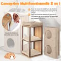 Miniatyrbillede 1 af 8: Kattehus 3-etagers 38x38x77,5 cm beige