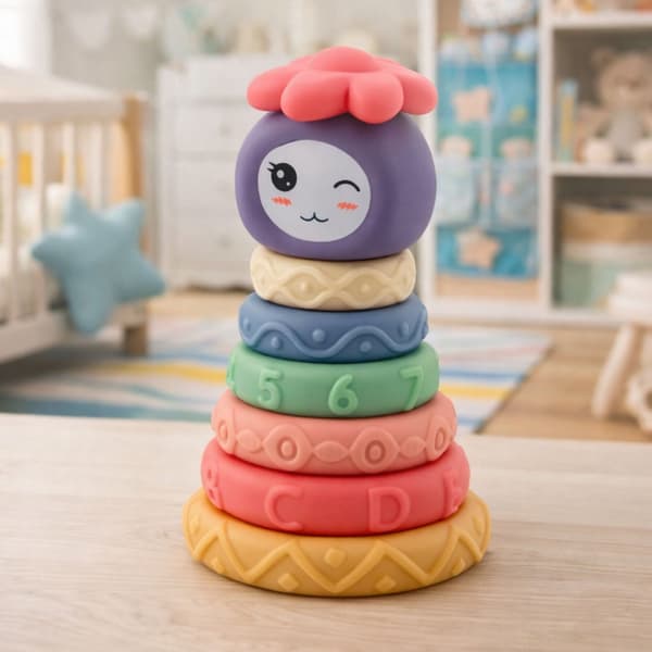 Sensorisk stabelpyramide bløde blokke 8 dele 18 cm til baby 6+ mdr