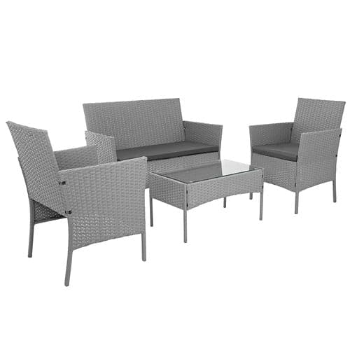 Loungegruppe technorattan grå 4 dele sofa 2 stole bord glas