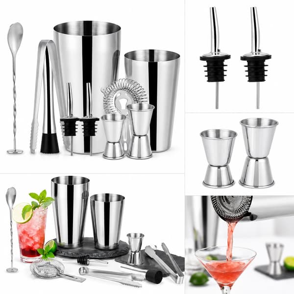 Barset 10 dele i rustfrit stål med shaker 600/700 ml og tilbehør