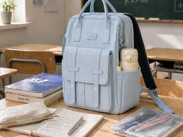 Rygsæk polyester blå 28 x 41 x 21 cm med flere rum lynlås