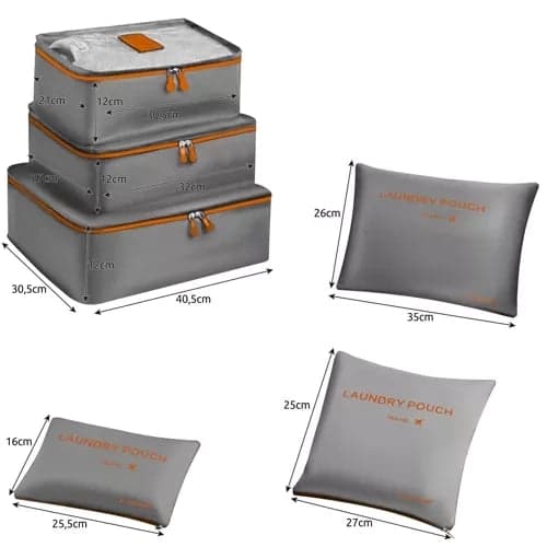 Reseorganisatör packkuber 6-pack polyester grå/orange