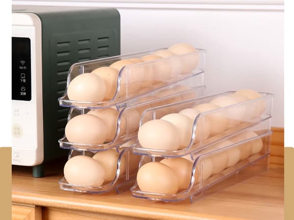 Äggbox för kylskåp 14 ägg, 2 stapelbara äggbrickor transparent