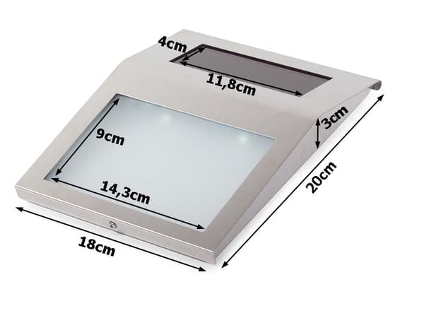 Solcelledrevet husnummerskilt rustfrit stål 18x20 cm LED