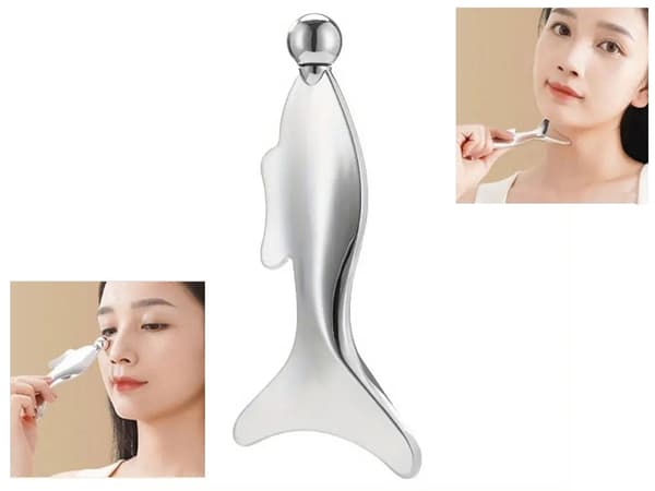 Ansigtsmassager gua sha i rustfrit stål med kugle 13 cm