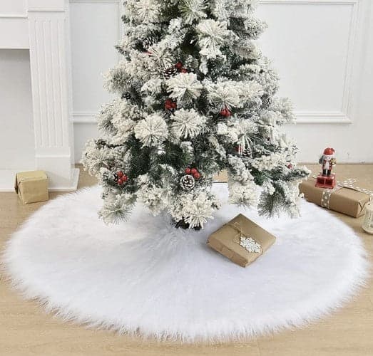 Juletræstæppe hvid lang luv 150 cm diameter polyester