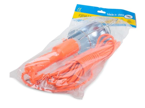 Garagebelysning med krog 5 m kabel 230V E27 max 60W orange
