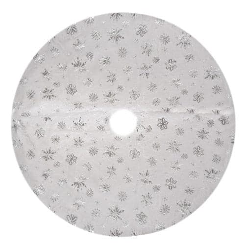 Juletræstæppe hvid/sølv 90 cm polyester med stjerner og snefnug