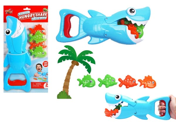 Badelegetøjssæt haj med flydende plastfisk og planter, 30 cm