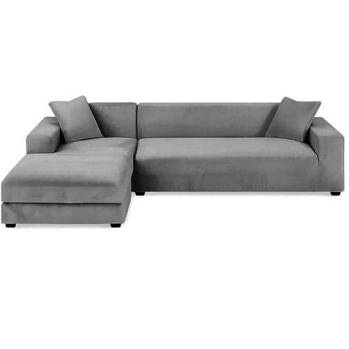 Sofföverdrag hörnsoffa elastisk sammet mörkgrå 190-230 cm + kuddfodral