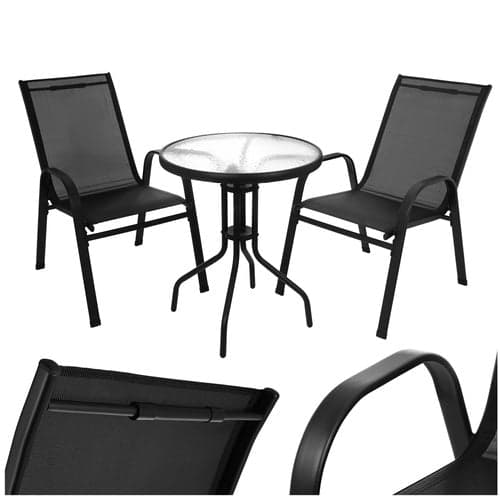Altanmøbelsæt 3 dele bord + 2 stabelbare stole sort