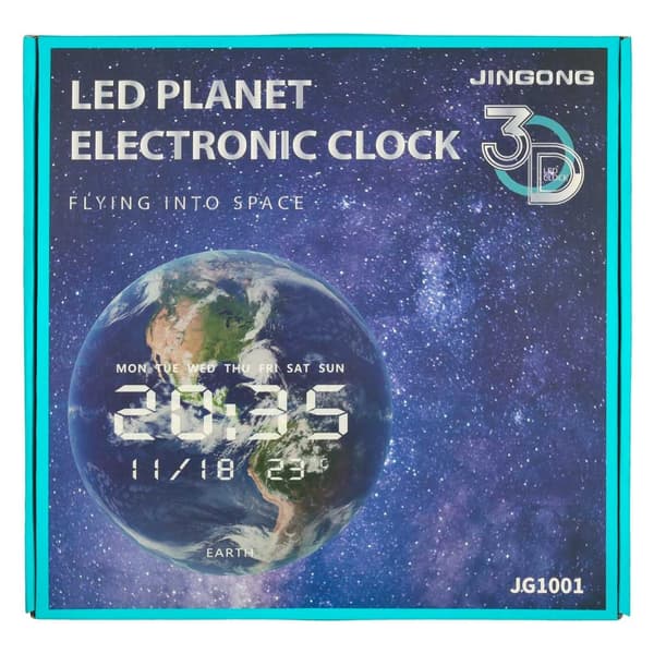 Väggklocka Mars 32 cm analog med LED-display datum/temperatur nätadapter