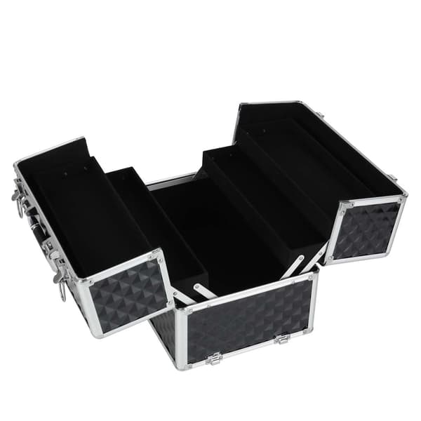 Makeuptaske makeupkuffert med 5 niveauer og 4 rum, sort plast
