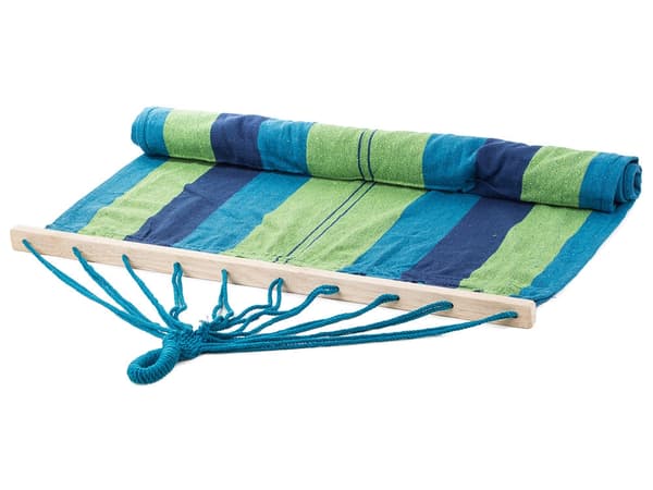 Hängmatta med trästavar randig bomull/polyester 200x80 cm + 2 rep