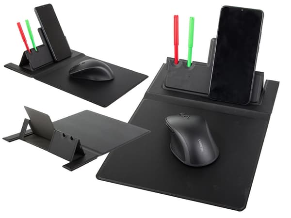 Musemåtte med trådløs oplader og mobilholder USB-C, sort