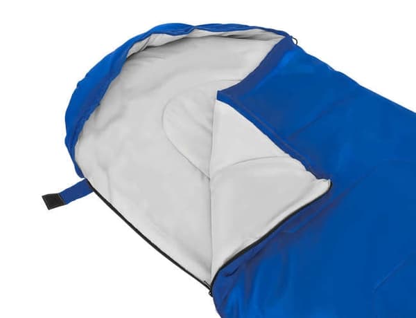 Sovepose 200x75 cm hulfiber 210T ripstop med hætte blå/sort