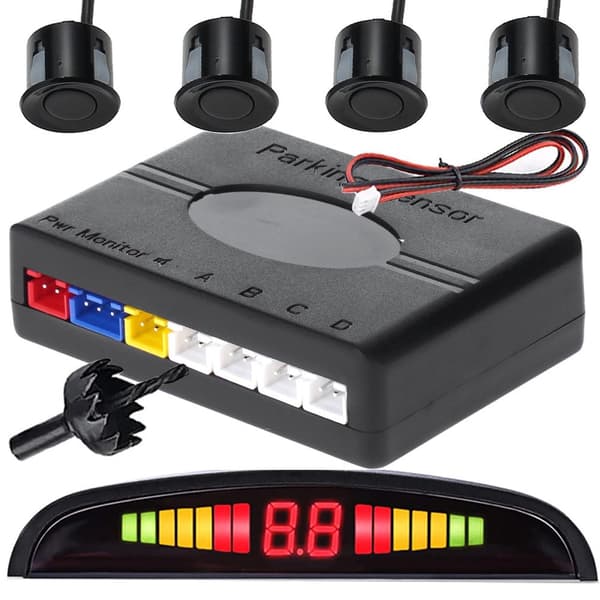 Parkeringssensor-kit 4 sensorer med LED-display sort 12V