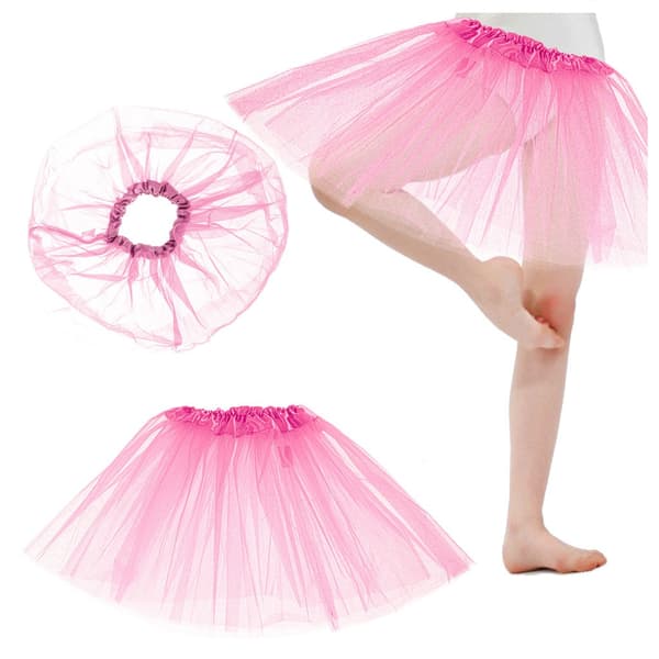 Rosa tyll tutu-kjol barn 3 lager elastisk midja 29 cm