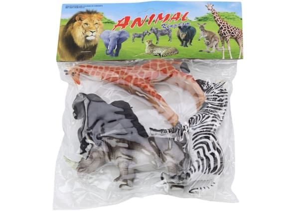 Afrikanske dyrefigurer i plast 4-pack giraf gorilla zebra næsehorn