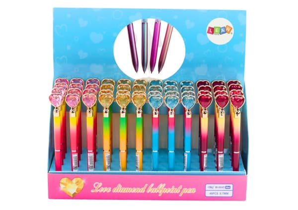 Kuglepen med hjerteformet diamant, 48-pack, mixede farver