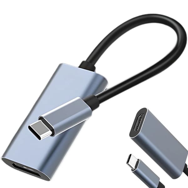 USB-C til HDMI-adapter 4K 60Hz 18 cm kabel sølv/sort