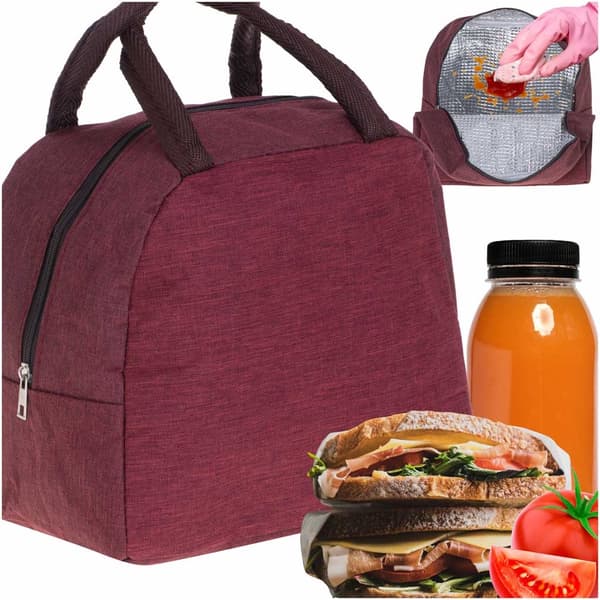 Isolerad lunchväska röd polyester med aluminiumfoder 24x19x12,5 cm
