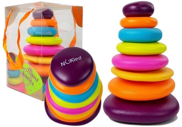Stablelegetøj ringpyramide 7 ringe blød plast 18+ mdr 25 cm