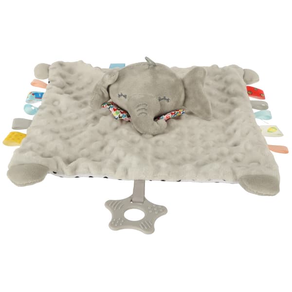 Snuttefilt elefant med bitring och skallra, polyester/silikon 0+
