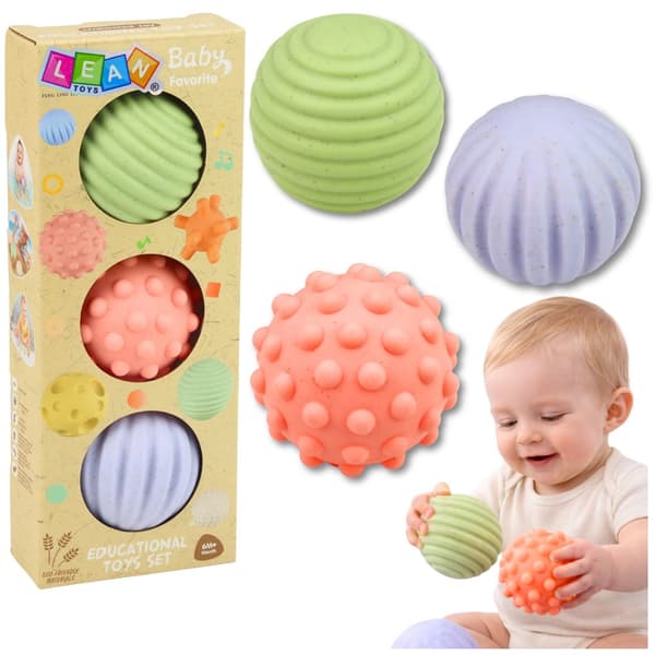 Sensoriska bollar för spädbarn 3-pack 6 cm mjuka texturerade