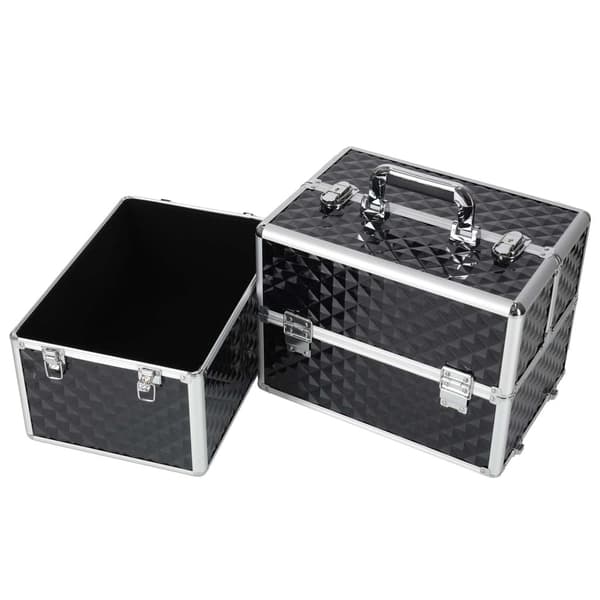 Makeuptaske makeupkuffert med 5 niveauer og 4 rum, sort plast