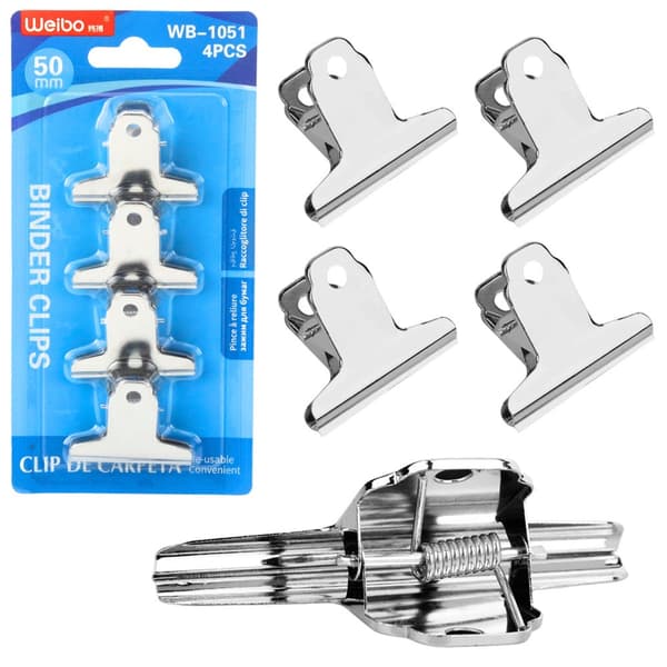 Metallklämmor 50 mm silver 4-pack för papper och dokument