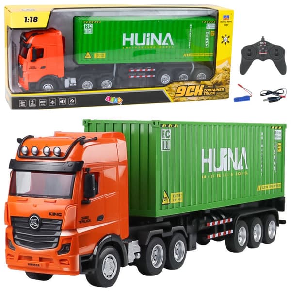 Fjernstyret TIR-lastbil med container 1:18 lys/lyd 57 cm