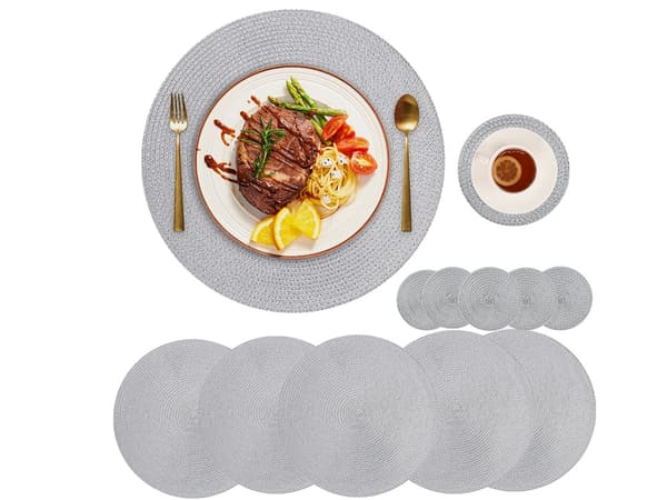 Rund bordstablett plast flätad grå Ø38 cm 1-pack
