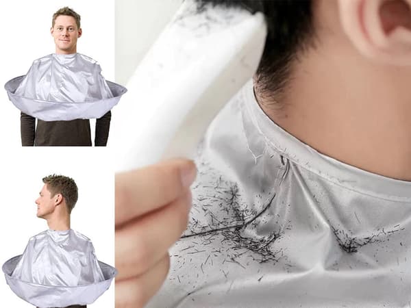 Hårklippningskrage universal med kardborre polyester silver Ø56 cm