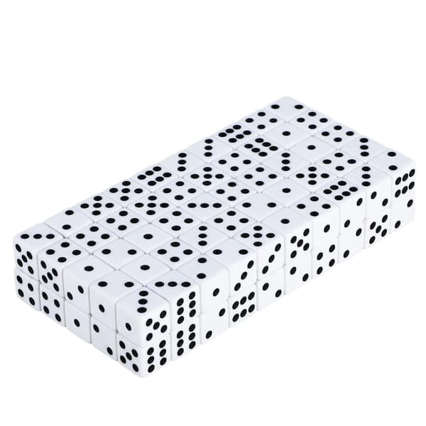 Tärningar vita plast 100-pack, standard 1-6